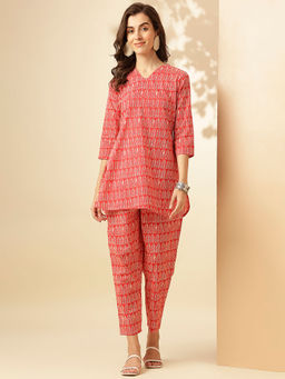 Shaily - Women's Red Printed Cotton Blend Casual Co-Ord (Set of 2)