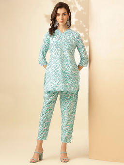 Shaily - Women's Sky Green Printed Cotton Blend Casual Co-Ord (Set of 2)