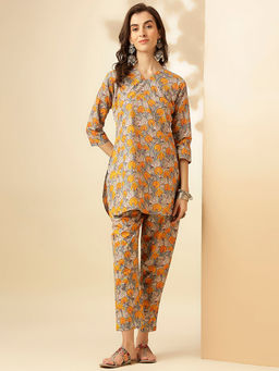 Shaily - Women's Grey Floral Printed Cotton Blend Casual Co-Ord (Set of 2)