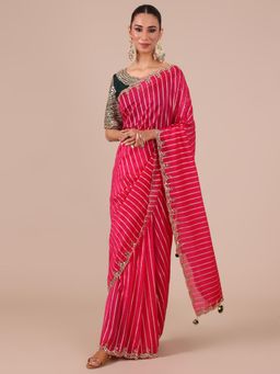 House of Surya - Rani Pink Organza Saree with Stitched Blouse