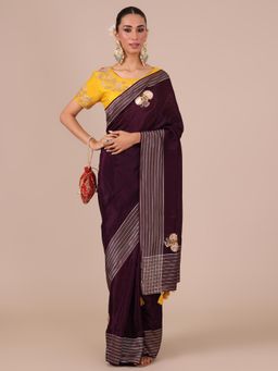 House of Surya - Wine Silk Saree with Stitched Blouse