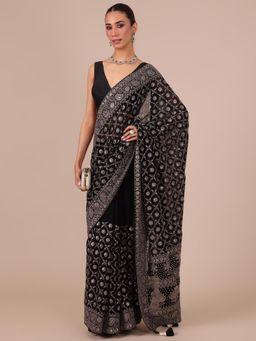 House of Surya - Black Chikankari Georgette Saree with Unstitched Blouse
