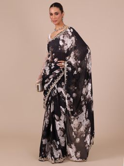 House of Surya - Black Chinon Saree with Unstitched Blouse