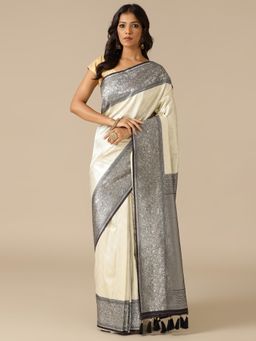 House of Surya - Off White Silk Weaving Saree with Unstitched Blouse