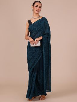 House of Surya - Georgette Saree In Turquoise with Unstitched Blouse