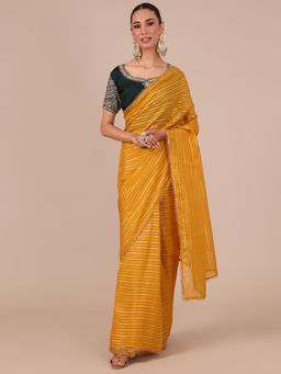 House of Surya - Mustard Organza Saree with Stitched Blouse