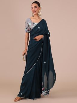House of Surya - Aqua Organza Silk Saree with Stitched Blouse