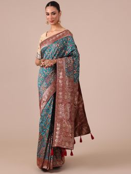 House of Surya - Aqua Dola Silk Weaving Saree with Unstitched Blouse