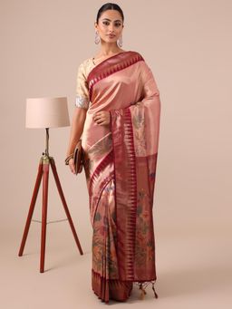 House of Surya - Peach Silk Saree with Unstitched Blouse