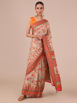 House of Surya - Cream Silk Saree with Unstitched Blouse