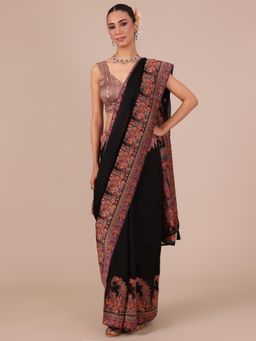 House of Surya - Black Organza Saree with Unstitched Blouse