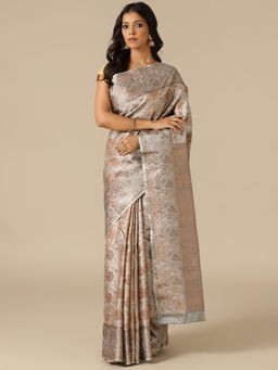 House of Surya - Classic Grey Silk Weaving Saree with Unstitched Blouse