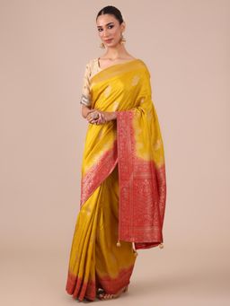 House of Surya - Mustard Dola Silk Saree with Unstitched Blouse