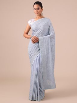 House of Surya - Chikankari Georgette Saree In Sky Blue with Unstitched Blouse