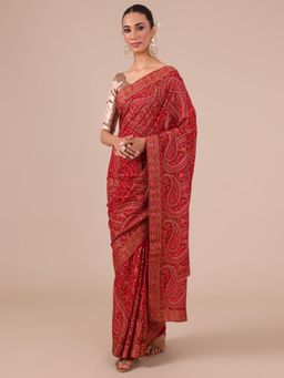House of Surya - Kashmiri Georgette Saree Red with Unstitched Blouse