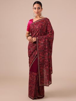 House of Surya - Kashmiri Georgette Saree Wine with Unstitched Blouse