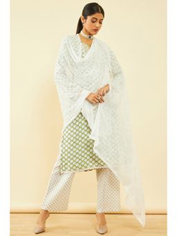 Soch - Women Green Cotton Polka Dots Unstitched Dress Material