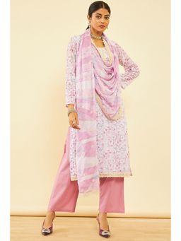 Soch - Women Pink Cotton Floral Print Unstitched Dress Material
