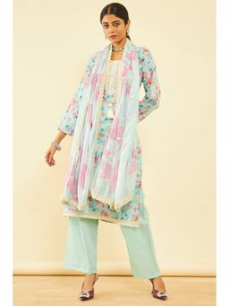 Soch - Women Turquoise Cotton Floral Print Unstitched Dress Material