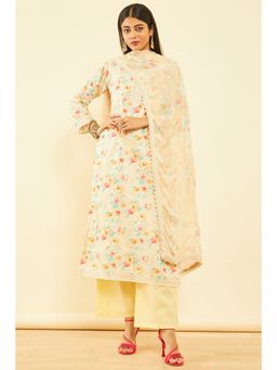 Soch - Women Beige Cotton Floral Print Unstitched Dress Material