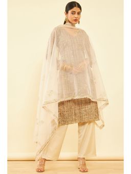 Soch - Women Beige Organza Embellished Unstitched Dress Material