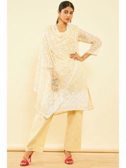 Soch - Women Beige Cotton Embroidered Unstitched Dress Material