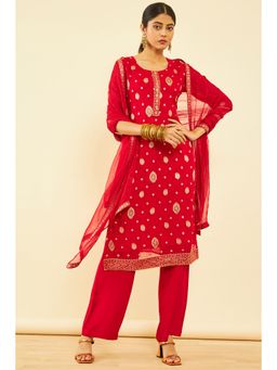 Soch - Women Red Organza Embellished Unstitched Dress Material