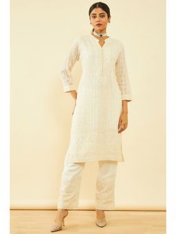 Soch - Women Off White Georgette Embroidered Kurta (Set of 2)