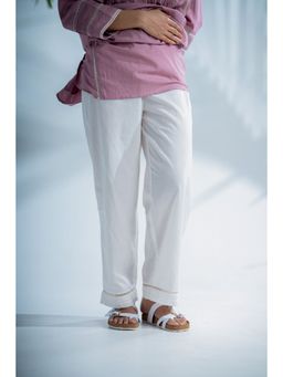 PANTS AND PAJAMAS - Mauve Off White Cotton Bottom