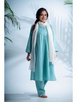 PANTS AND PAJAMAS - Misty White Chikan Chanderi Dupatta
