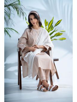 PANTS AND PAJAMAS - Hazel White Chikan Chanderi Dupatta