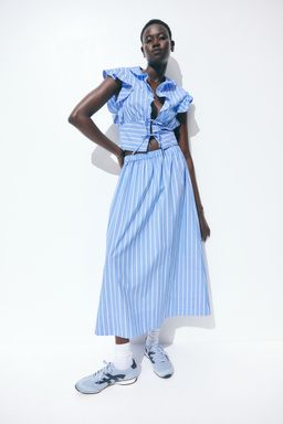 H&M - Women Blue Cotton Midi Skirt