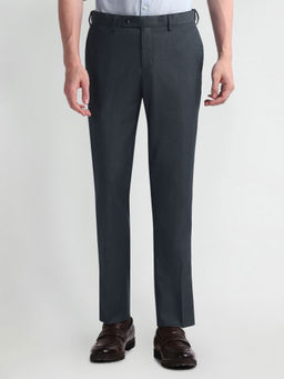 Arrow - Blue Mid Rise Solid Flat Front Formal Trouser