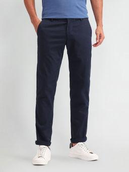 Arrow Sports - Blue Mid Rise Flat Front Solid Casual Trouser