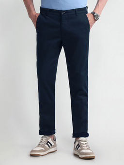 Arrow Sports - Blue Printed Flat Front Casual Trouser