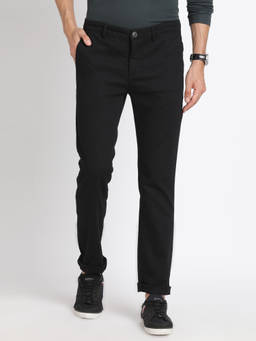 Turtle - Men Cotton Stretch Ultra Slim Fit Black Dobby Flat Front Casual Trouser