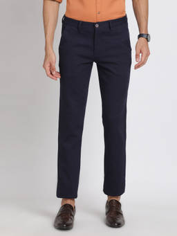 Turtle - Men Cotton Stretch Ultra Slim Fit Blue Dobby Flat Front Casual Trouser
