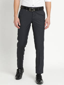 Turtle - Men Polydiscs Slim Fit Black Checks Flat Front Formal Trouser