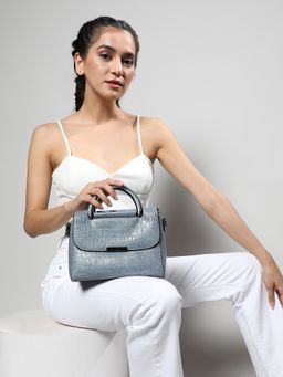 Haute Sauce - The Croc Blue Flap Handbag