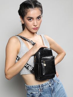 Haute Sauce - The Black Croc Patch Sling Bag