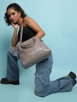 Haute Sauce - Brown Chevron Handbag with Detachable Strap