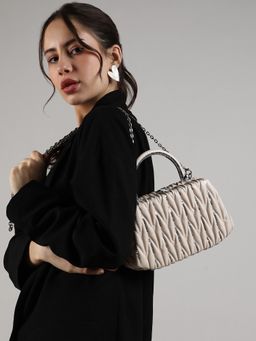 Haute Sauce - Beige The Quilted Sequin Handbag with Detachable Strap