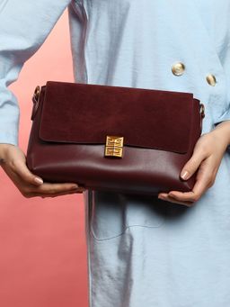 Haute Sauce - Maroon The Velvet Block Handbag with Detachable Strap