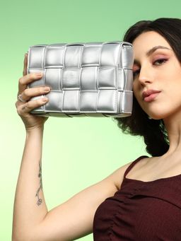 Haute Sauce - Silver The Puffy Interwined Sling Bag with Detachable Strap