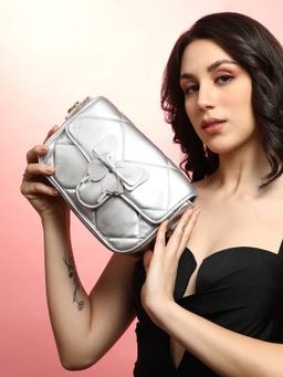 Haute Sauce - Silver The Quilted Butterfly Hand Bag with Detachable Strap
