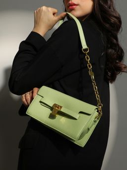 Haute Sauce - Green The Overlap Lock Shoulder Bag with Detachable Strap