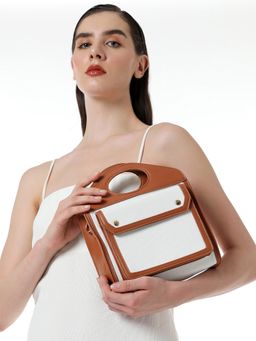 Haute Sauce - White The Canvas Block Hand Bag with Detachable Strap