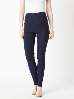Miss Chase - Women Navy Blue Solid Skinny Regular Length High Waist Jeggings