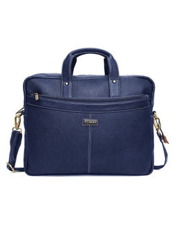 WILDHORN - Blue Leather Laptop Messenger Bag for Men| Padded Laptop Compartment |Office Bag