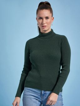 98 Degree North - Women Turtle Neck Full Sleeve Sweater Olive